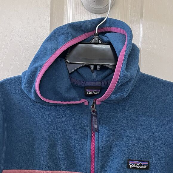 Patagonia Kids Micro D Snap-T Fleece Jacket Blue and Pink Girls Size Medium 10 - Picture 7 of 13